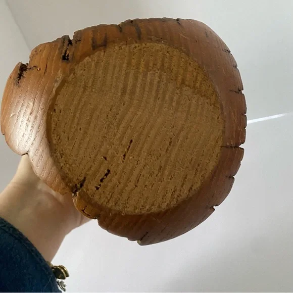 Mid Century Live Edge Wood Vase Hand Turned Wood Vase California Wooden Bottle - Picture 17 of 17